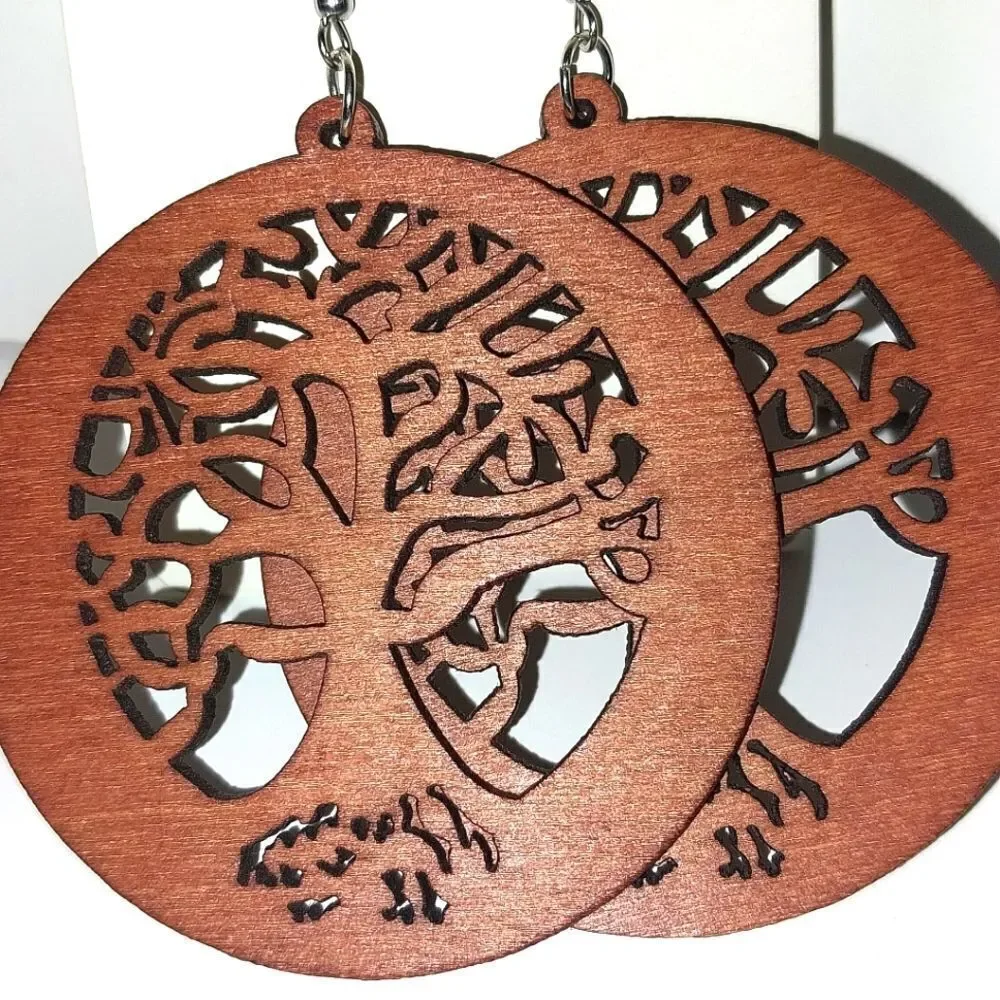 Brown Hollow Wooden tree Of Life Earrings
